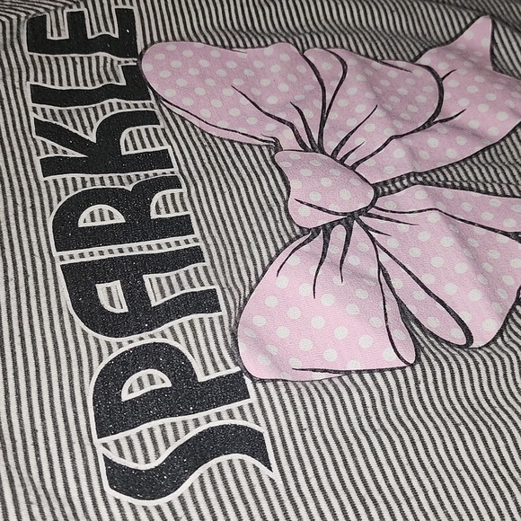 GLITTER PARTY Black and White Striped Tee with Big Pink Bow and 'SPARKLE' - Picture 2 of 4